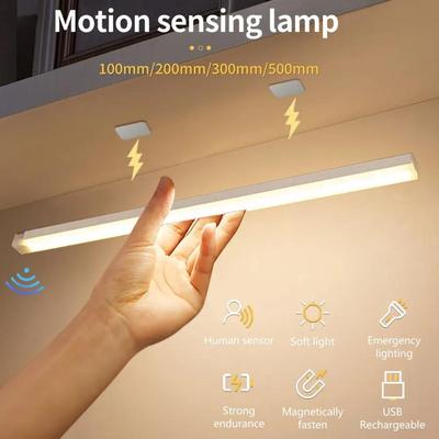 LED Motion Sensor Light Wireless Rechargeable Strip Night Light Magnetic Mount Smart Closet Cabinet Lighting