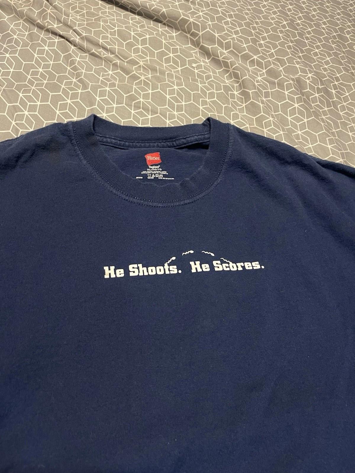 

Vintage Y2K Sperm Bank Funny Parody Promo Shirt Men s XL He Shoots He Scores Fun 3XL