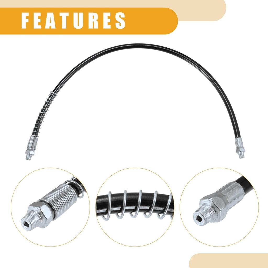 1Pc 31 Inch Universal 1/8" NPT Grease Gun Flex Hose - Trailer Flex Grease Hose Extension Non-Slip - Metal Black