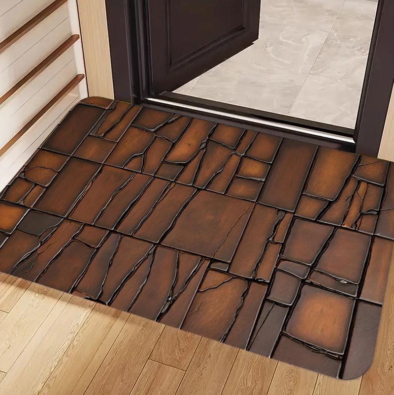 

Charming Rustic Vintage 2D Stone Wood Print Doormat Ultra Absorbent Non Slip Entryway Floor Mat for Front Door Home Decor 40x60cm