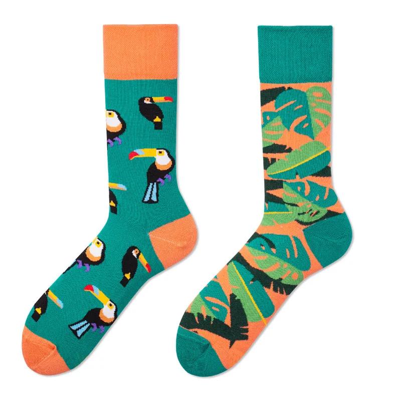 New Creative Couple AB Asymmetric Trendy Socks Fashionable Personalized Trendy Cartoon Jacquard Long Tube Cotton Socks