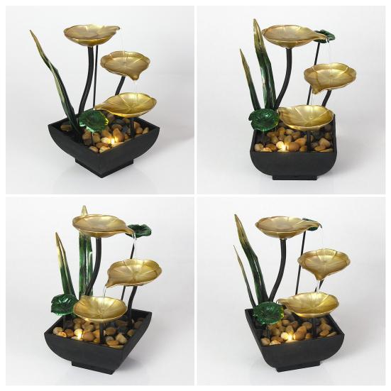 Relaxation Tabletop Water Fountain with Rocks 3 Tier Lotus Leaf Small Waterfall Fountain with Light for Indoor Zen Home Bedroom Desktop Decor