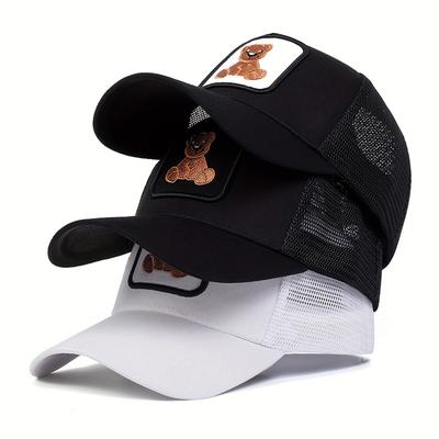 Unisex Baseballkappe mit Stickerei kleiner Bär, verstellbares Netz, UV-Schutz, Kappen, Frühling Sommer Outdoor Freizeit Hüte, Reisezubehör für Damen Herren