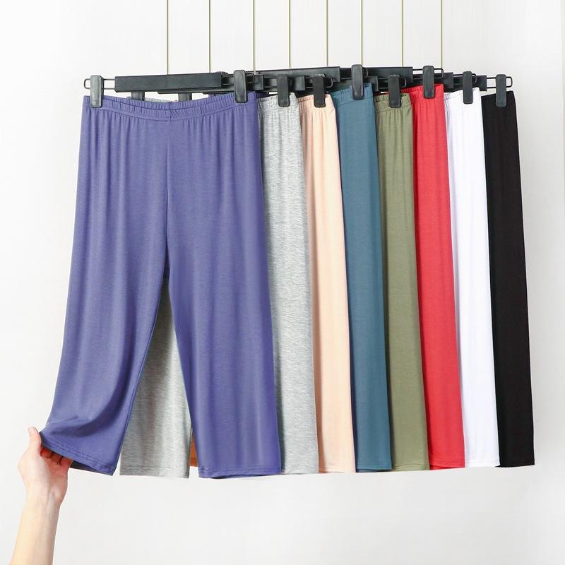 Frühling Sommer Damen Hohe Taille Dünn Modal 8XL Elastischer Bund Einfarbig Sieben Punkte Hausanzug Hose