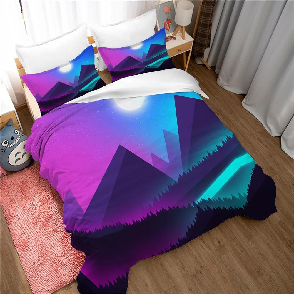 Mountain Duvet Cover Set Forest and Bright Moonlight Elk Landscape Mountain Bedding Set King Size Soft Polyester Comforter Cover