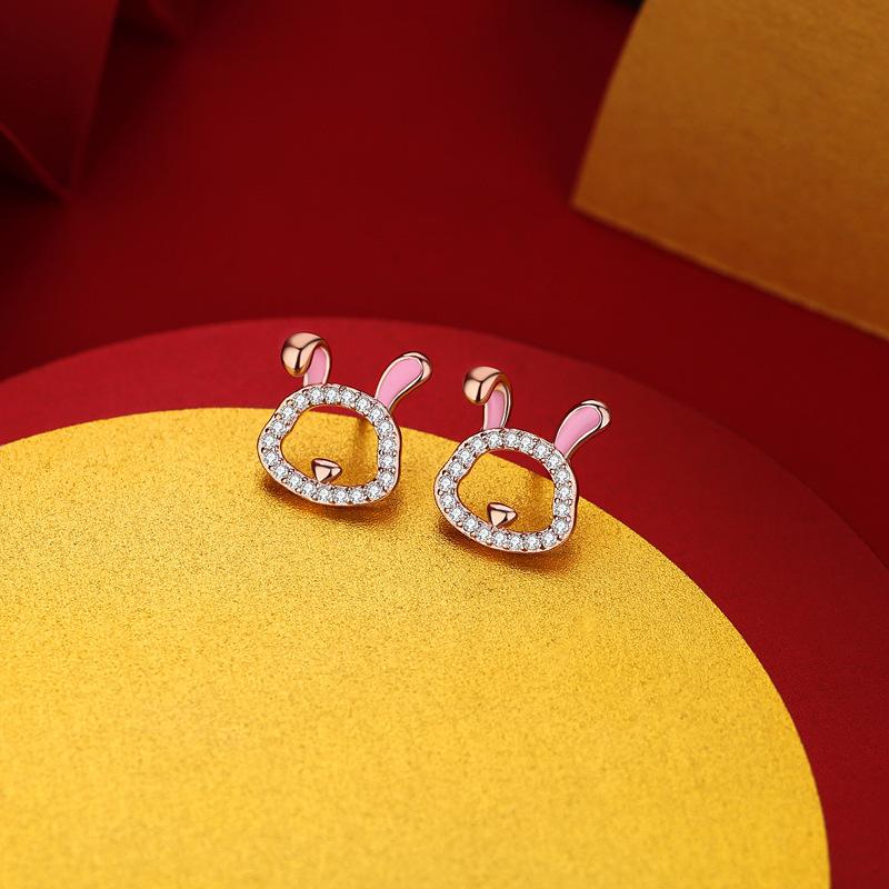 Original Xiangrui Moe Rabbit Earrings Women's Guochao Light Luxury Earrings Year of The Rabbit New Year's Earrings for Girlfriend