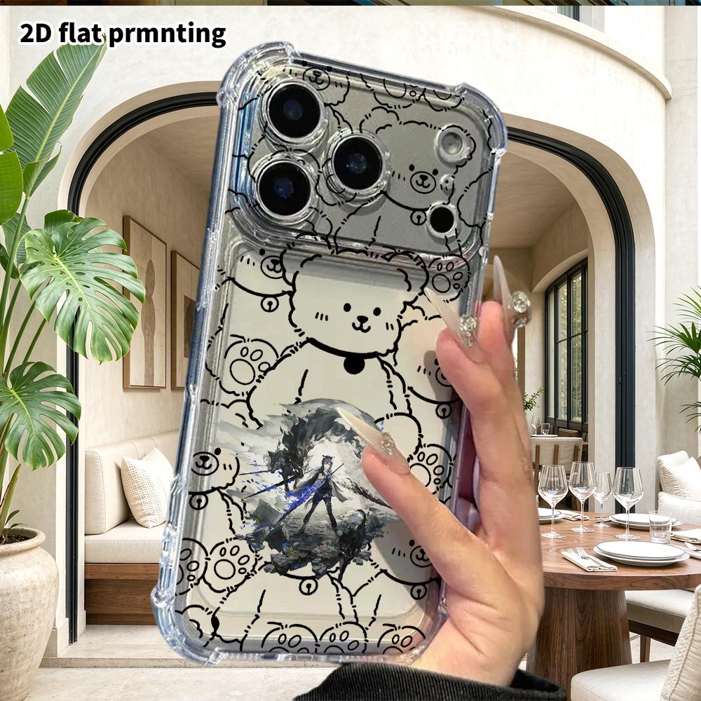 Phone case: 2D flat suitable for iPhone 18 17 16 15 14 13 Pro, transparent four corner protective case, wolf ear girl, Christmas and Halloween gift