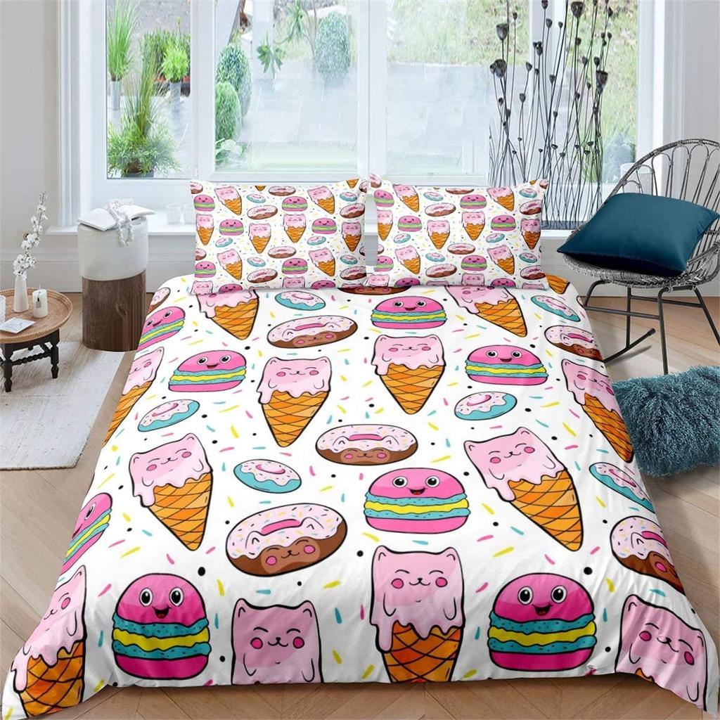 Colorful Dessert Comforter Cover Rainbow Donut Duvet Cover Girly Pastel Cake Bedding Sets Queen King Queen Size For Girls Kids