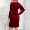 Women's Fashion Fall And Winter Slim Square Neck Elegant Velvet Long Sleeve Dresses