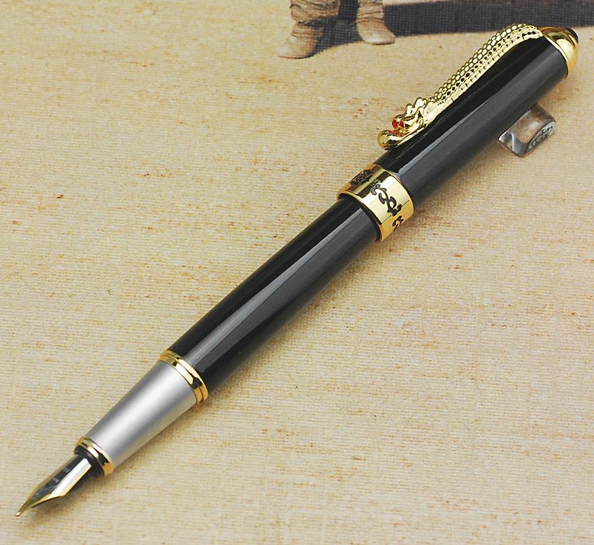

Jinhao Great Fountain Pen Classic Style Dragon Clip, M Nib Golden Color Writing Signature Pen Business Office Supplies чорний