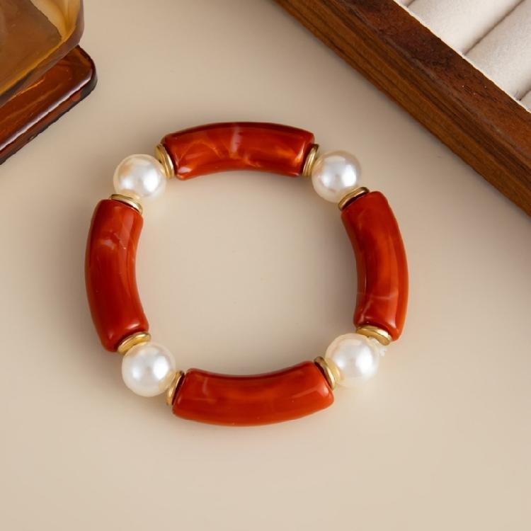 Elegant Resin Bead Elastic Bracelet Marbled Effect Design Comfortable Fit Women Accessory Stretchable Bracelet for Daily
