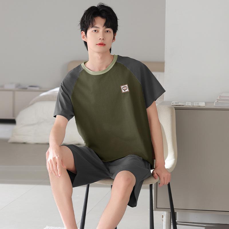 1011 New Men's Pajamas Summer Cotton Short Sleeve Shorts Large Size Thin Loose Casual Style Homewear Set