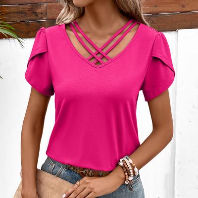 Damen T-Shirt Sommer Sexy Tiefer V-Ausschnitt Kurzarm Top