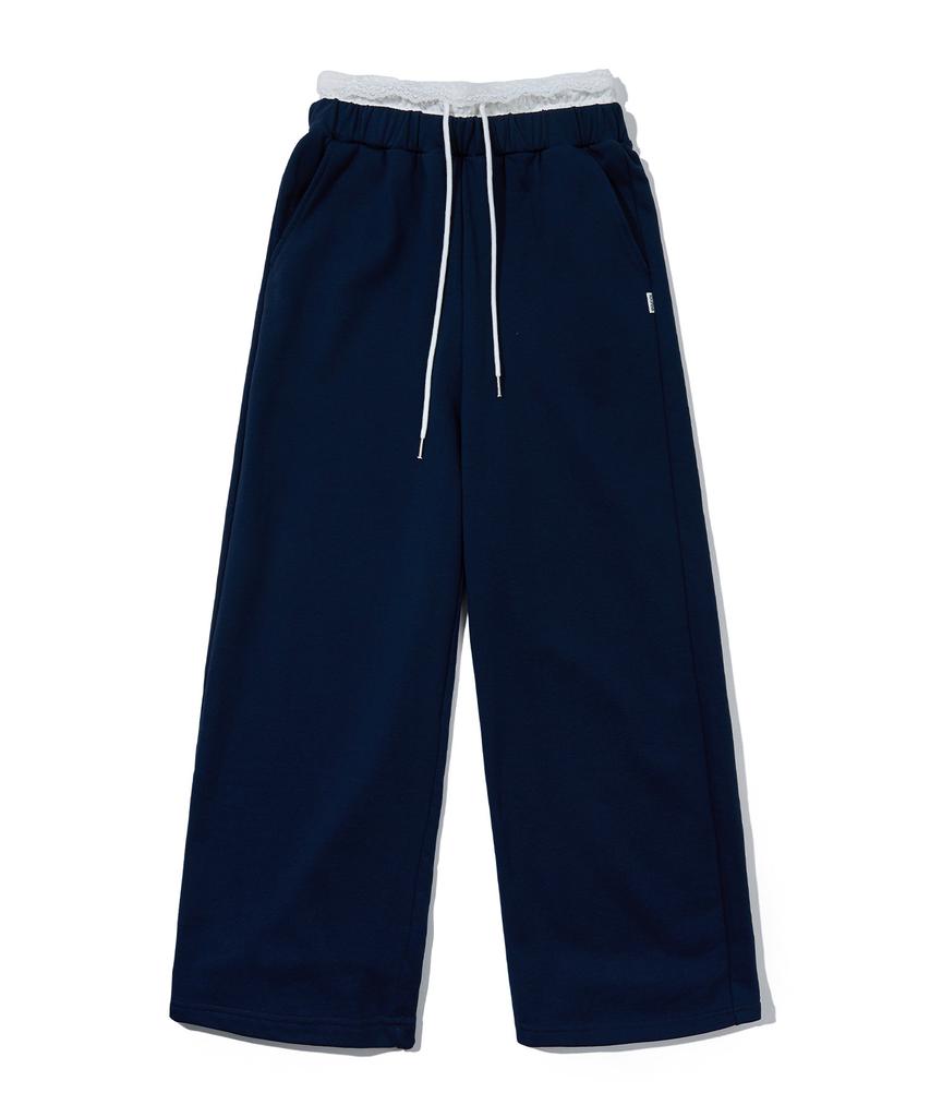 YOUHEE Lace Layered Jersey Pants_Navy