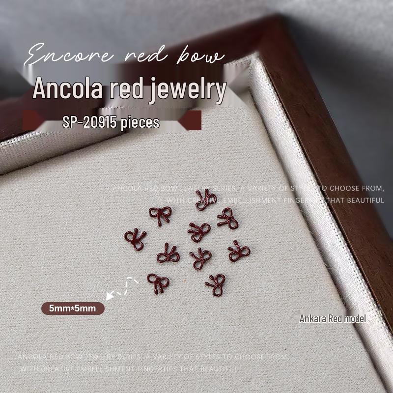 

Ancola 5pcs Red Nail Art Accessories: Metal Bowknot, Heart, Pearl Bow Tie, Butterfly, Flower Decorations