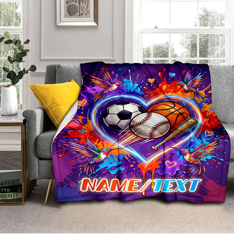 1PC Custom Name Love Sports Nature Flannel Blanket Versatile,all-season Throw Suitable for the Living Room,bedroom,camping,travel,and Gift