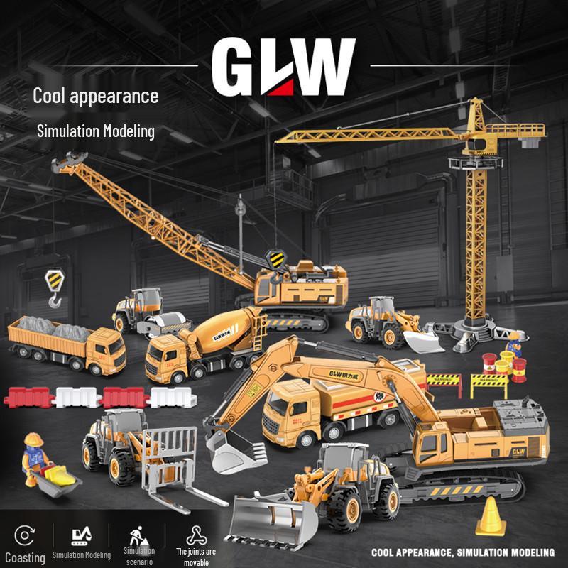 

Pull-Back Alloy Construction Vehicle Toy Set for Kids Aged 1-3: Includes Excavator, Backhoe, Bulldozer, Loader
