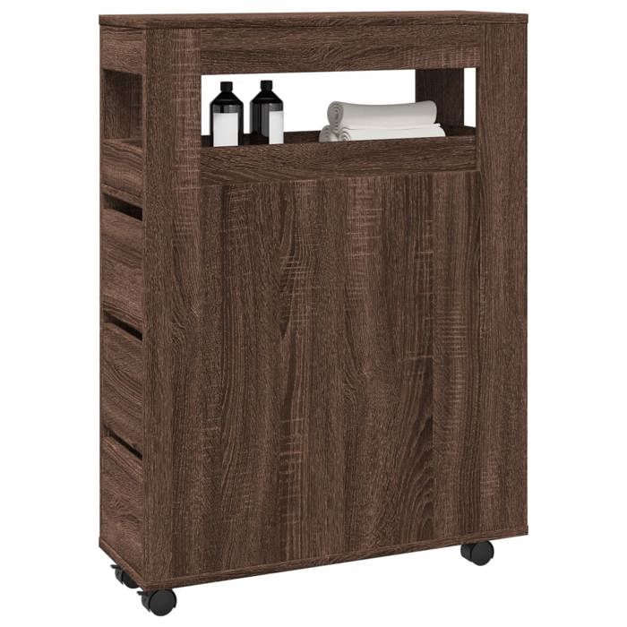 VidaXL Meuble étroit de salle de bain à roulettes chêne marron, rangement de salle de bain étroit, rangement étroit pour 855274