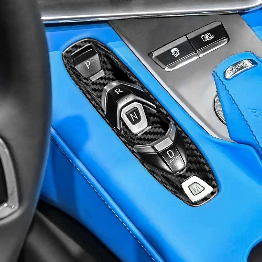 AIRSPEED Real Hard Carbon Fiber Car Gear Shift Button Trim Sticker for Chevrolet Corvette C8 Stylish Custom Interior Panel with Tape (2020, 2021,