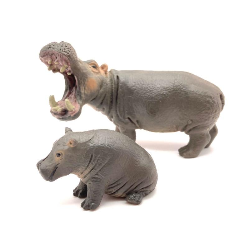 Realistic Solid Hippopotamus Model, Small Hippo Bull and Hippo Cow Figures Toy Set for Home Decor