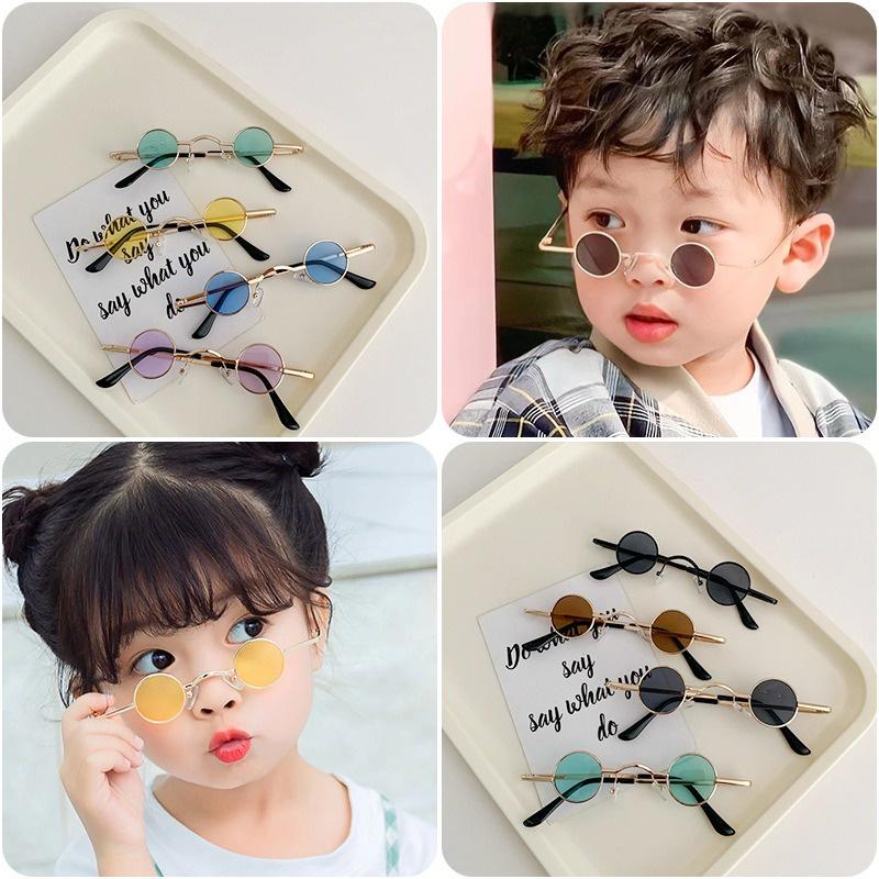 Korean Kids Sunglasses 3-10 Years Old Round Metal Frame Fashion Eyewear for Boys Girls Street Style Sun Glasses