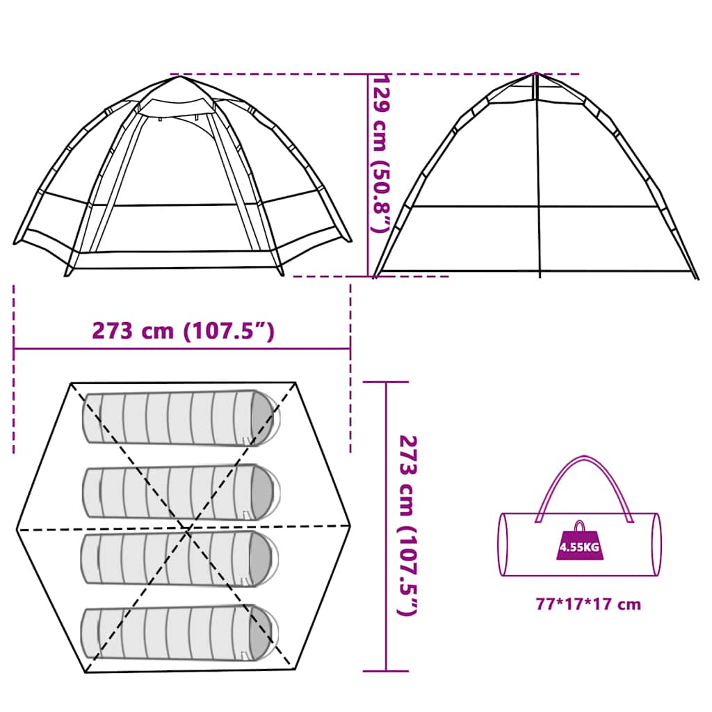 4 Person Camping Tent Grey and Orange Quick Release System