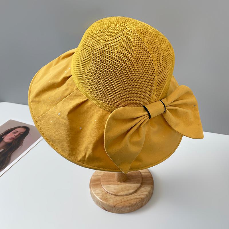 

Color glue fisherman s hat children s summer sunshade anti-ultraviolet sun hat big brim splicing sweet bow sun protection hat Adjustable (55-58) Windbreak Rope