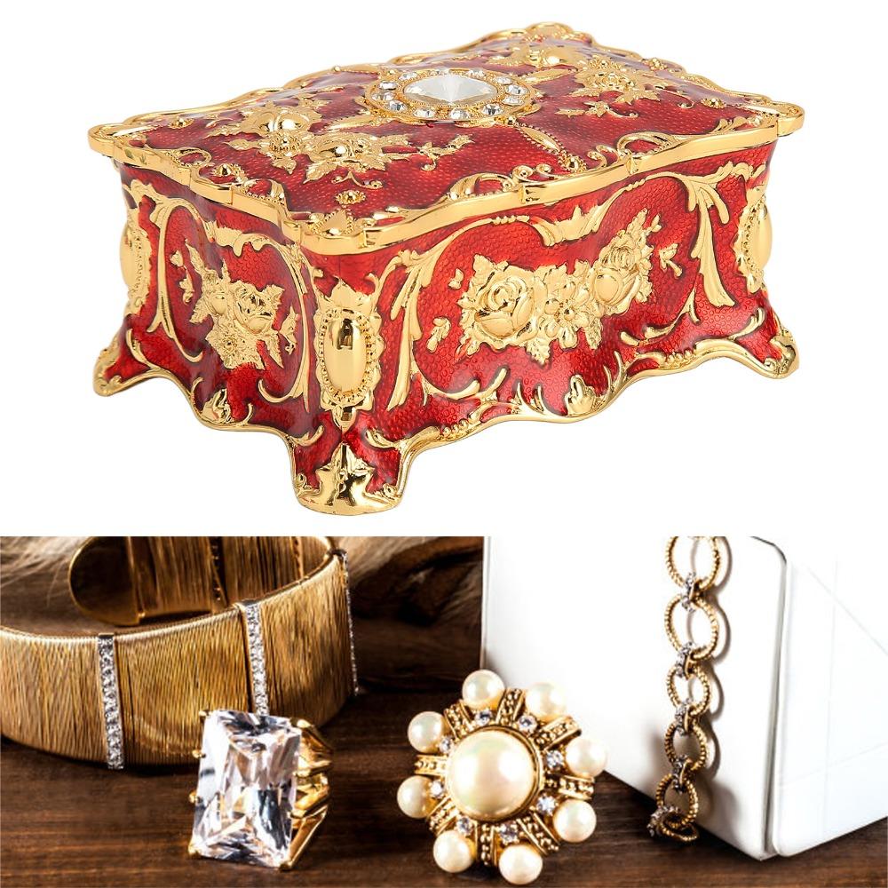 Metal Enamel Jewelry Box Rectangular Jewelry Organizer Trinket Box  Gemstone Storage Tray