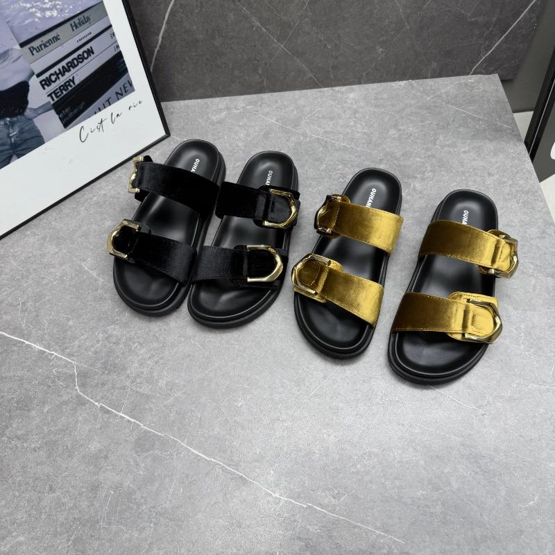 Retro gold buckle velvet cool slippers for women's outer wear summer new slippers for women's summer outer wear slippery versatile casual cool