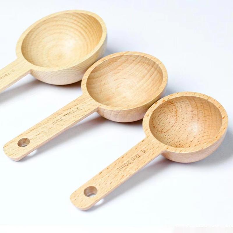 Wooden Measuring Spoon 7.5-45ML Beech Walnut Portable Long Lasting Kitchen Gadget for Restaurant Home Baking Cooking Use