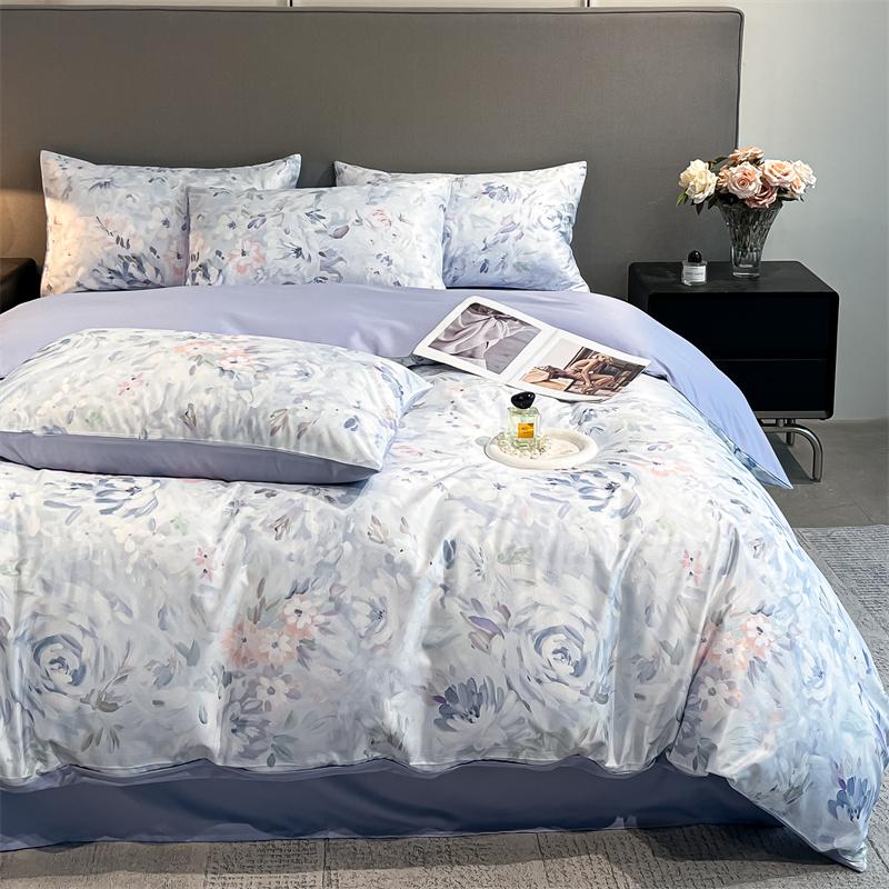 Flower Printed Duvet Cover Set Satin Silk Bed Cover Sets for Summer Queen/King Size Silky Plumones De Cama Coolling Bedding Set