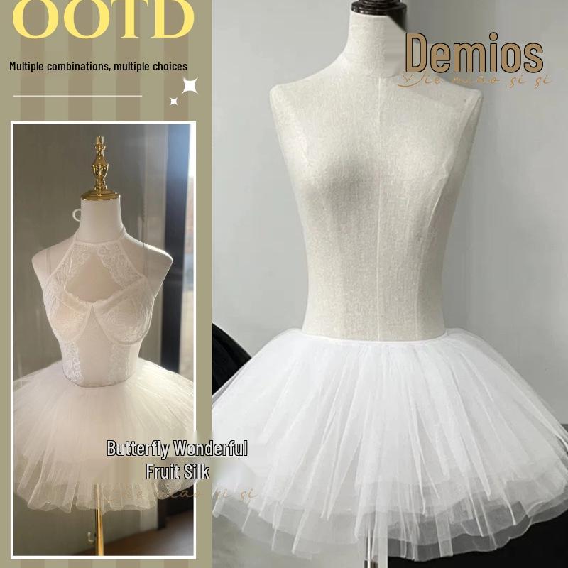 Fustă interioară neregulată din mătase Butterfly Miao Si: Tull Moale Fără Oase, Purtabil la Exterior, Fustă de dedesubt Scurtă Super Pufoasă Sexy Y079.