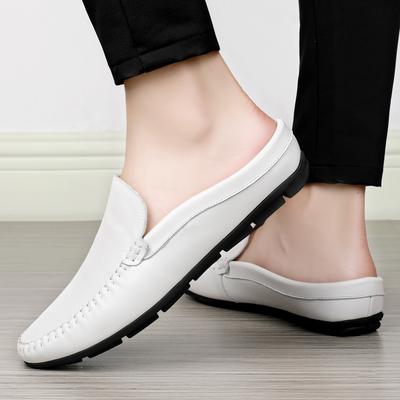 Moda Verano Mocasines Medios para Hombre Moda Zapatos de Hombre Casual Pantuflas de Cuero Genuino Hombre Mulas Ligeras para Exteriores Sandalias Medias Geniales para Hombre