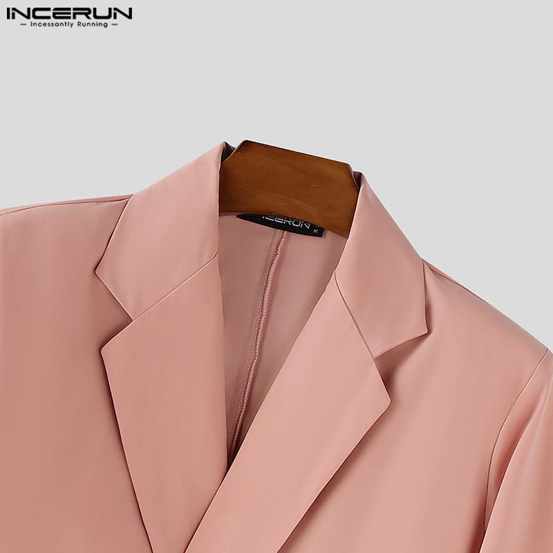 INCERUN Two Pieces Outfits Men Lapel Long Sleeve Cropped Blazer Long Flare Pants Sets