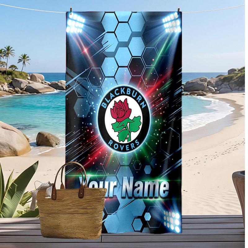 Blackburn Rovers Football Personalized Printed Beach Towel Soccer Logo Support Custom Name Text Absorbent Towel For Sport Travel Special Gift