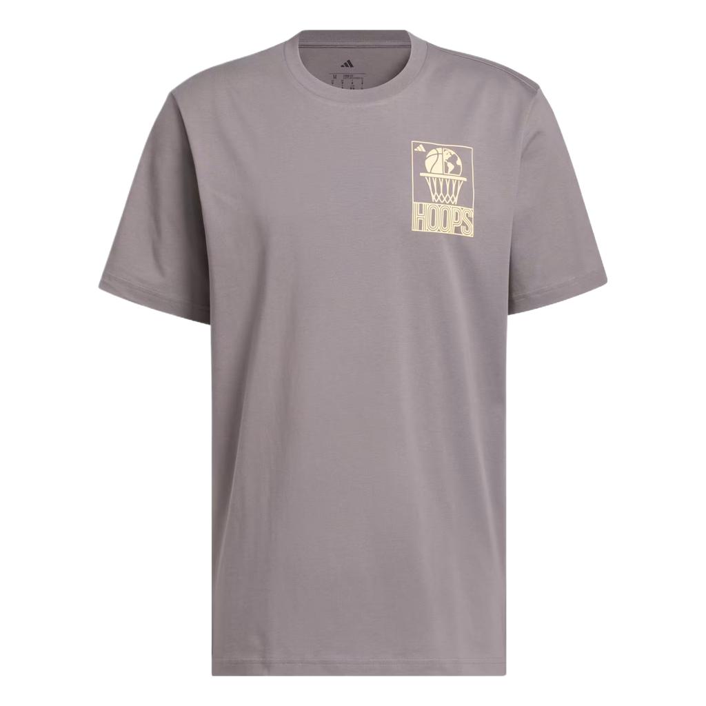 Adidas World Wide Hoops Graphic T-Shirt Taupe Oxide Men Tops Grey JZ7528