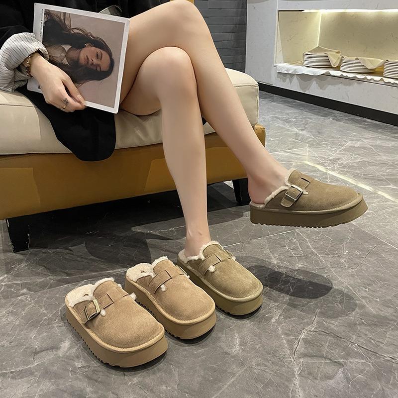 Mao Mao Slippers Women's New Winter Velvet Snow Boots Thick-soled Bag Head Warm Half Slippers