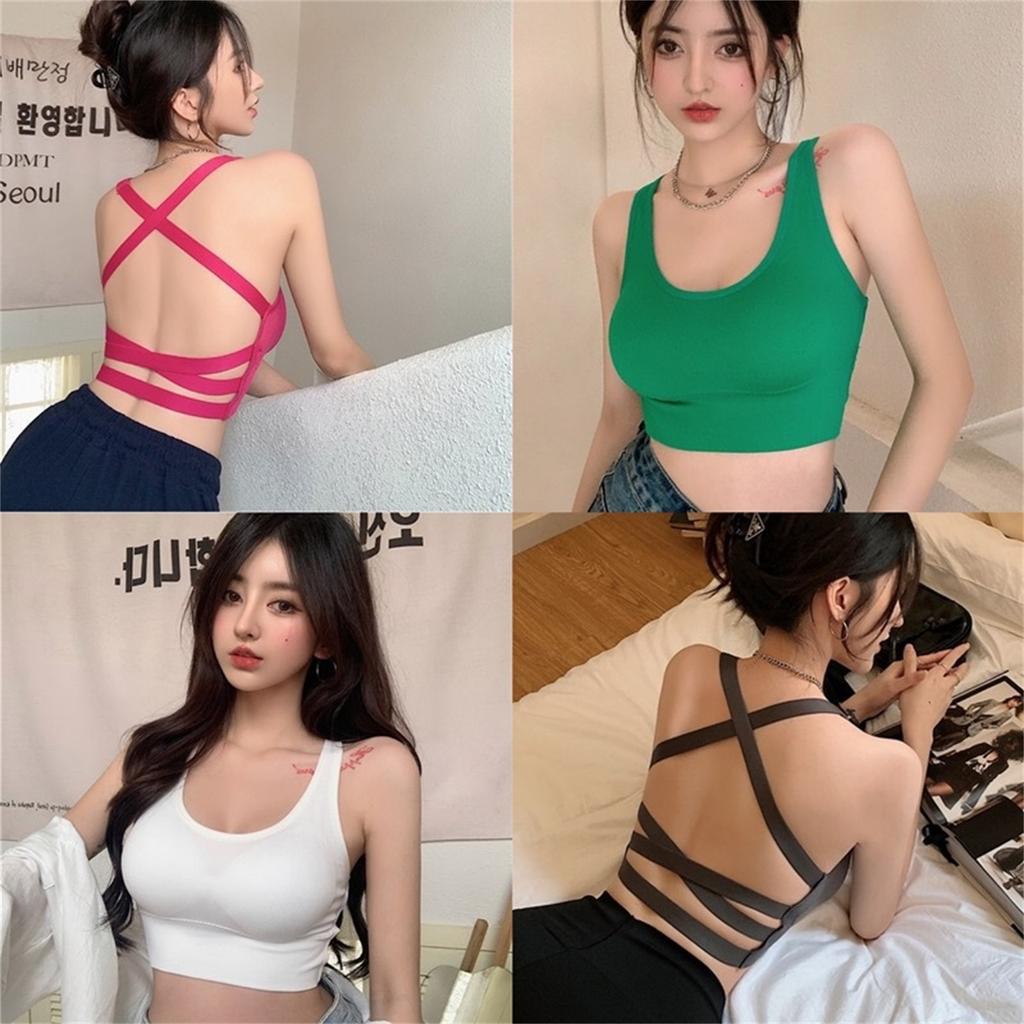 Sexy Beautiful Back Knitted Small Camisole Without Steel Ring With Chest Pads As Outerwear