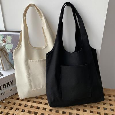 Canvas Bag Heavy Duty Space-saving Solid Color Pocket Design Canvas Tote Bag for Women