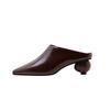 Fashion Women's New Spring/Summer Pointed Horse Oil Leather Genuine Leather Sheepskin Baotou Middle Heel Large Muller Half Slippers