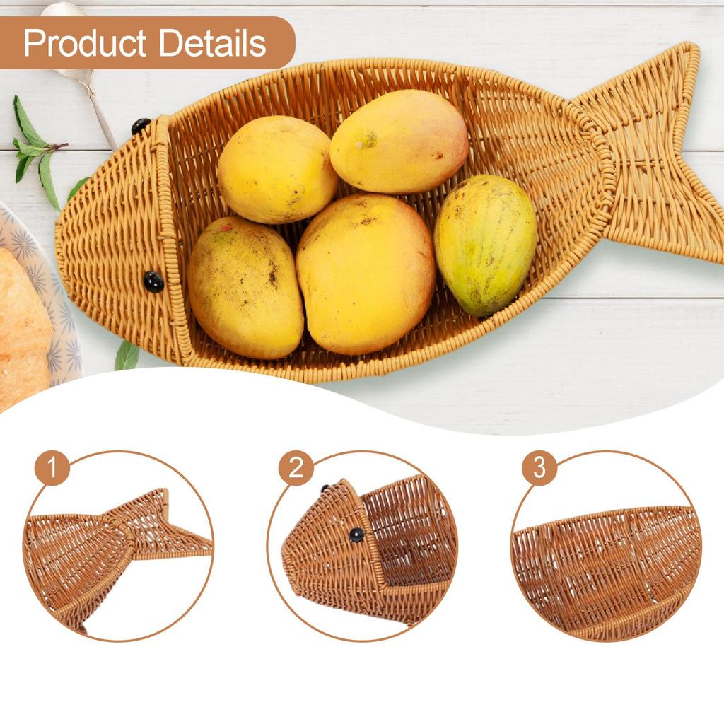 Imitation Rattan Fruit Basket, Creative Fish Shaped Large Capacity Storage Basket, Storage Organizer Serving Holder for Fruits