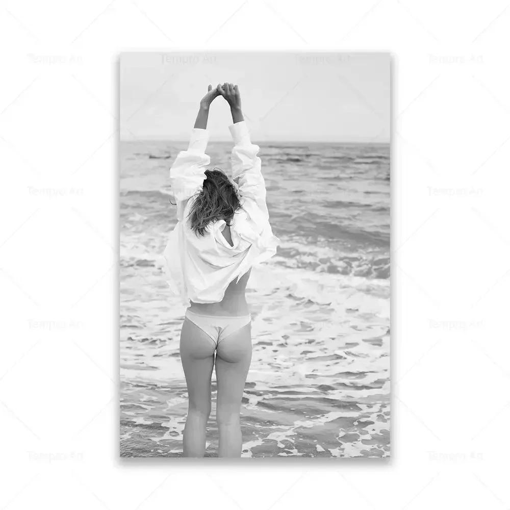 Black White Poster Ocean Sea Wave Nature Landscape Aesthetic Canvas Painting Posters and Prints For Living Room Decoration