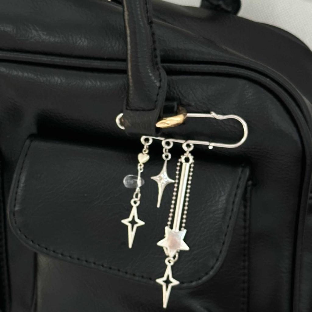 1Pc Starlight Pin Ins Korean Style Blogger Girlfriend Couple Metallic Style Y2K Silver Love Keychain Bag Pendant
