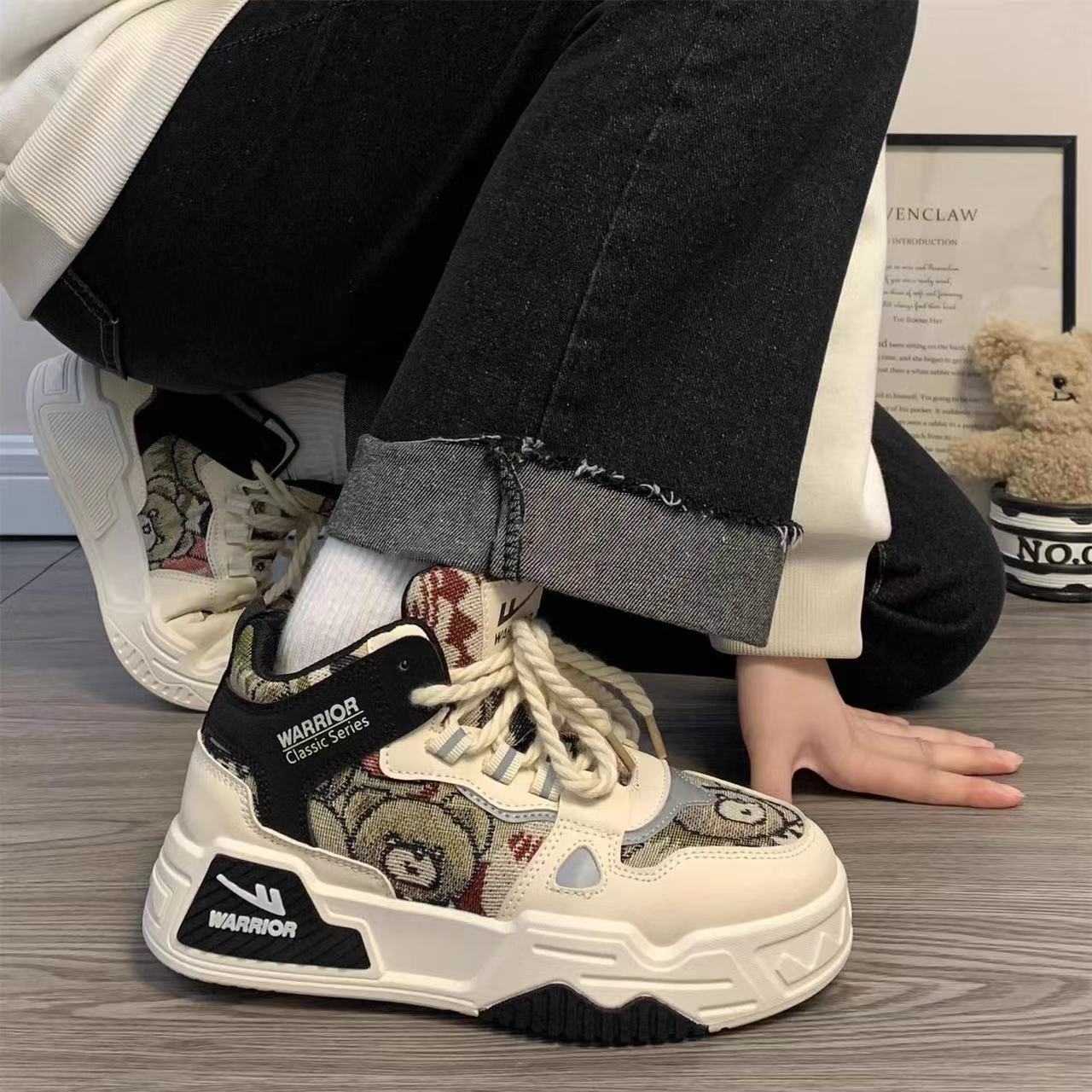 Warrior Удобная женская обувь с рисунком медведя из мультфильма. Высокие туфли — фото 9