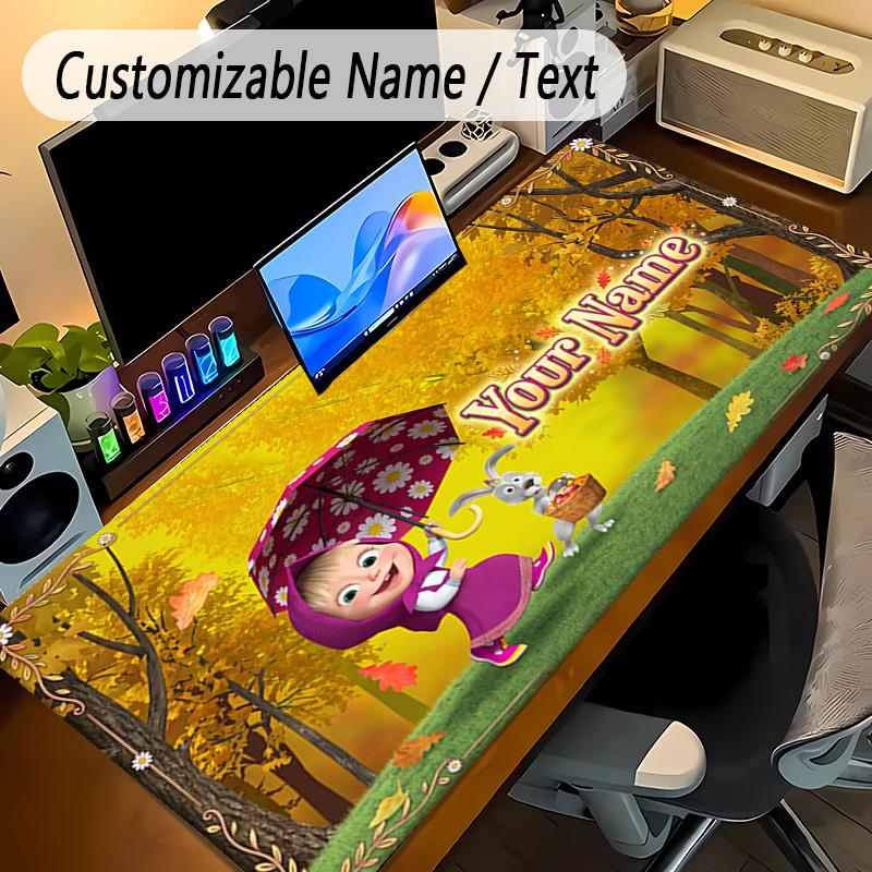 Large Mouse PadMasha and the Bear Custom Name Text Personalized Desk Mat Non Slip Gaming Pad