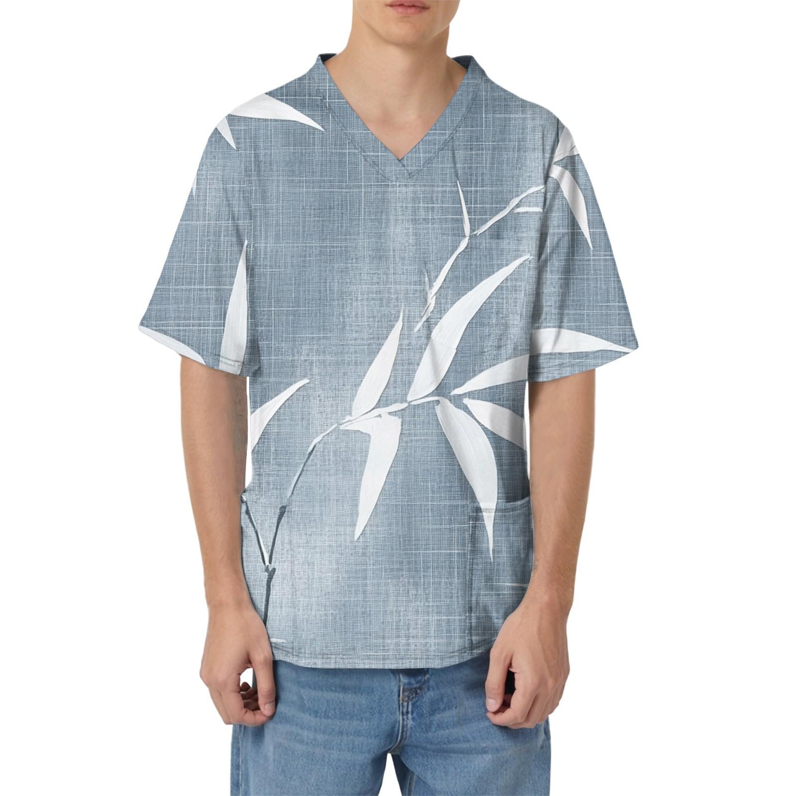 

Мужская рабочая блузка с короткими рукавами и v-образным вырезом с принтом, топ с нагрудным карманом S