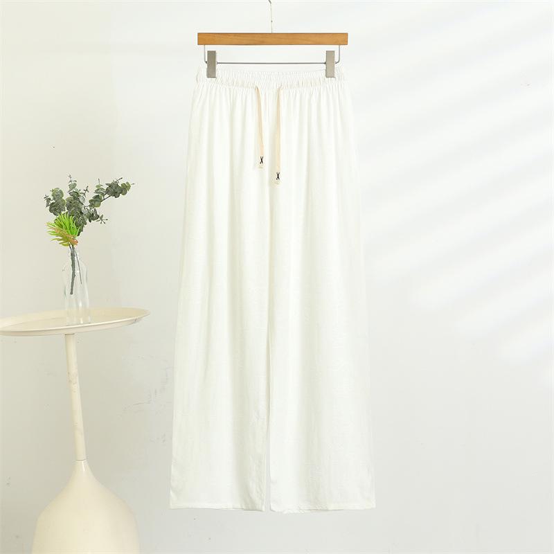 2025 Summer Women's Cotton Silk High Waist Wide Leg Twill Pants: Lightweight, Loose, and Versatile