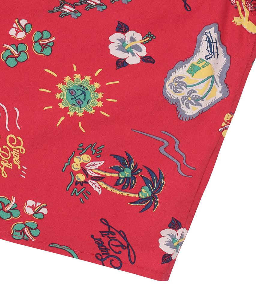 Syupeodeulai W Palm Surf Hawaiian Crop Shirt Red