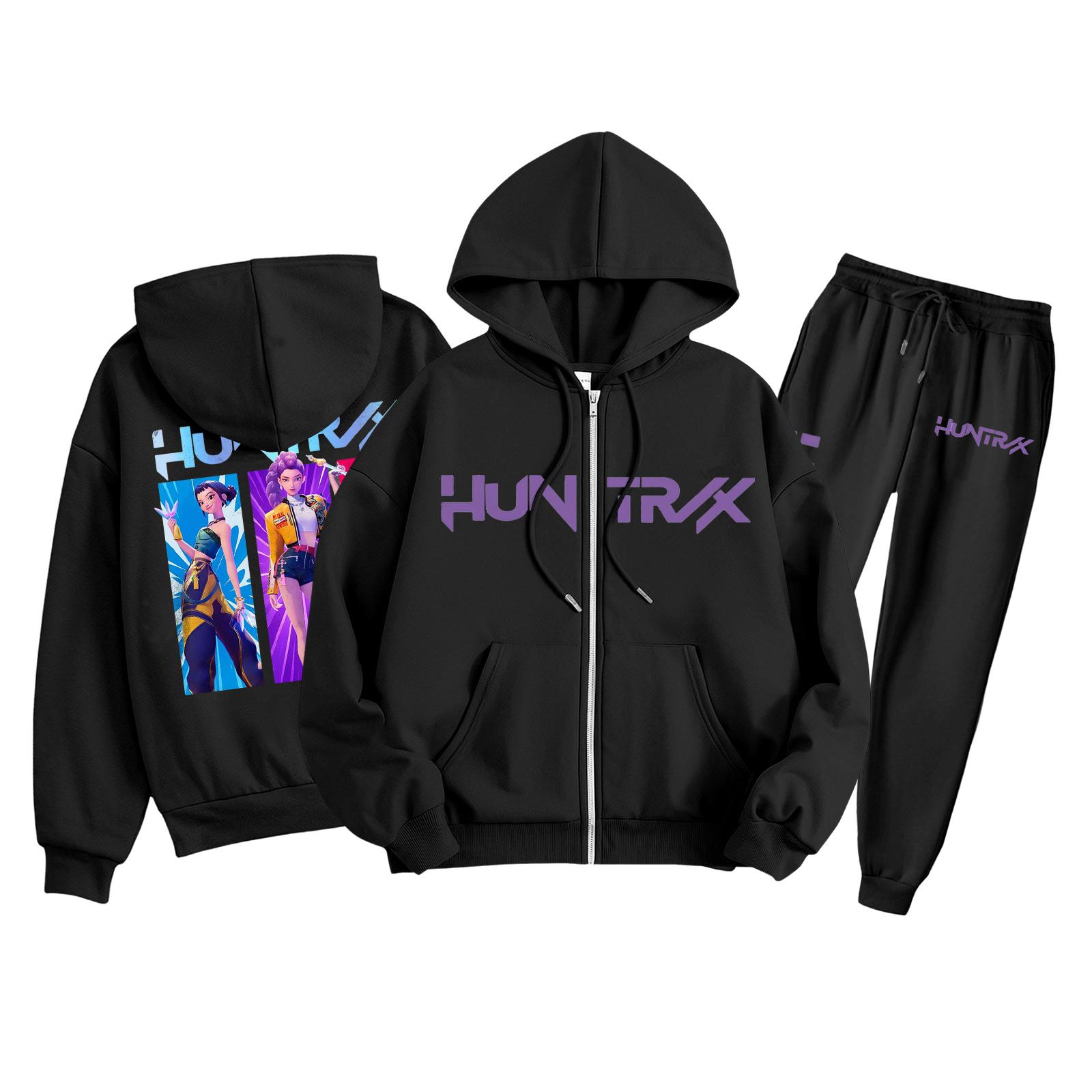 

Детская мода Толстовка с длинным рукавом, на молнии, с капюшоном, спортивные штаны с принтом, комплект толстовки с карманами 100 чёрный