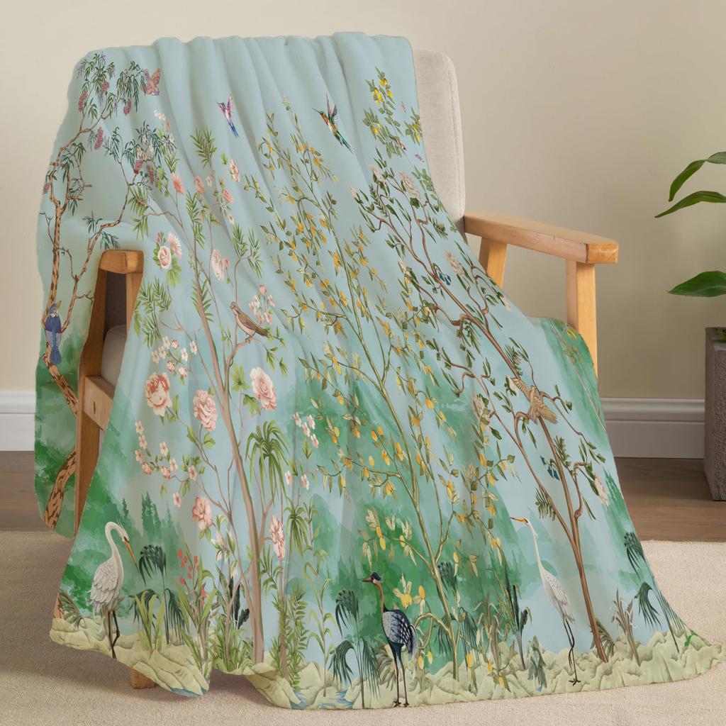 Flowers Birds Creative Throw Blanket Flannel Print Blanket Super Soft Cozy Sofa Nap Blanket Home Blanket Perfect Gift for Her